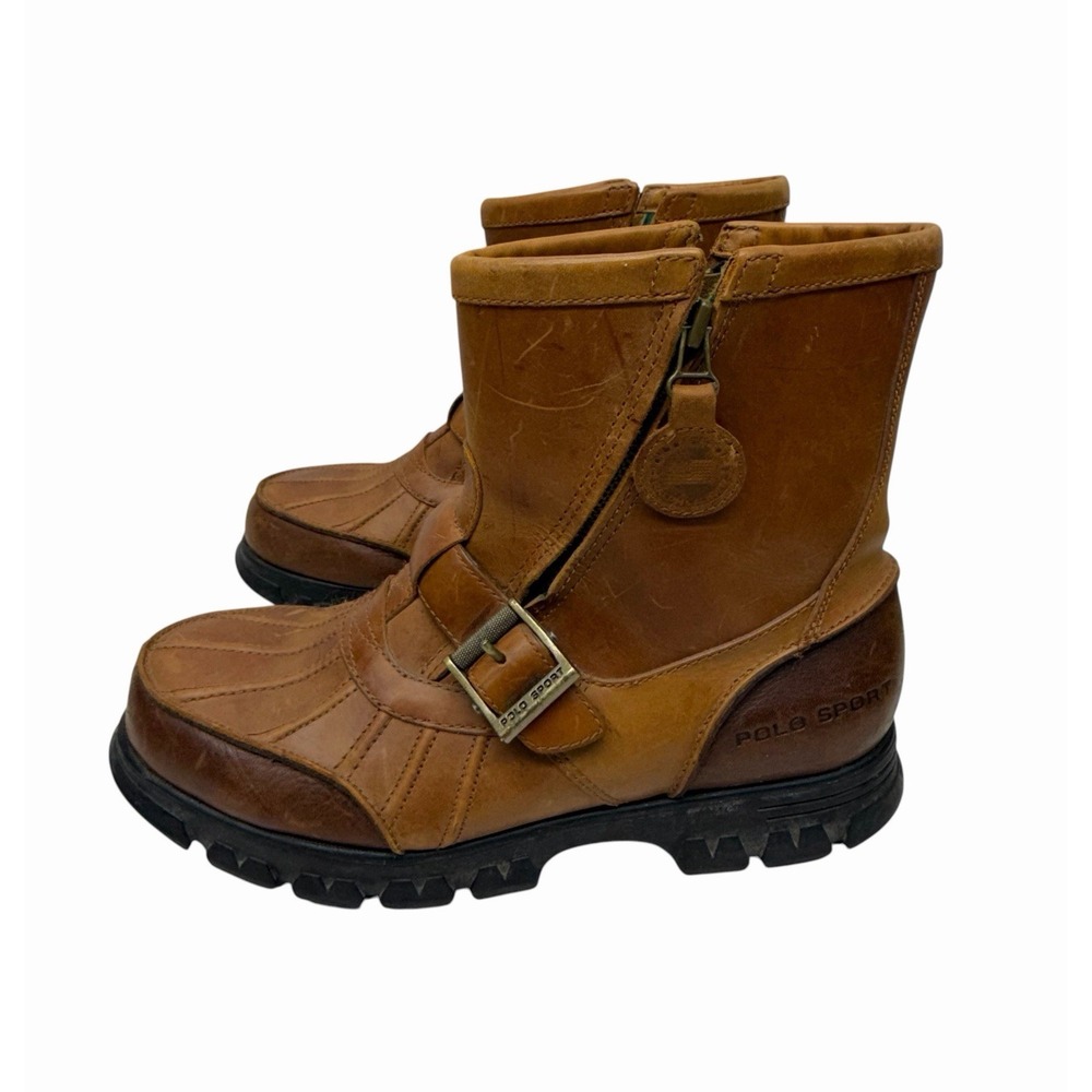 Vintage 90s Polo Sport Ralph Lauren Double Side Zip Boots Mens 9D Brown 510677